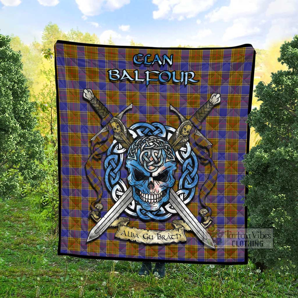 Tartan Vibes Clothing Balfour Tartan Quilt with Celtic Skull Alba Gu Brath Style