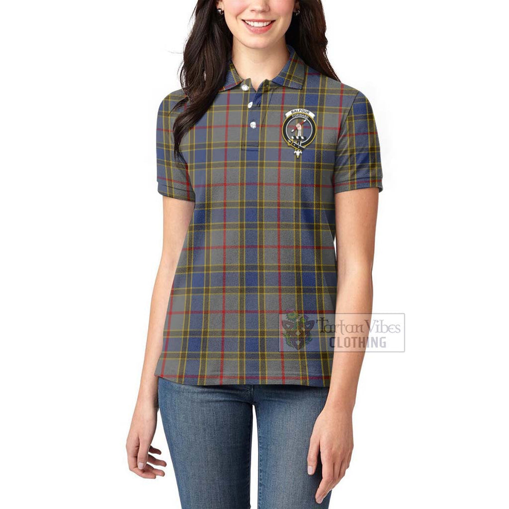 Tartan Vibes Clothing Balfour Tartan Women's Polo Shirt with Family Crest and Bearded Skull Holding Bottles of Whiskey