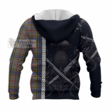 Balfour Tartan Knitted Hoodie with Family Crest Cross Sword Thistle Celtic Vibes