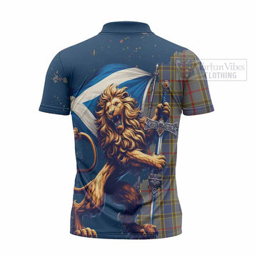 Balfour Tartan Family Crest Zipper Polo Shirt with Scottish Majestic Lion