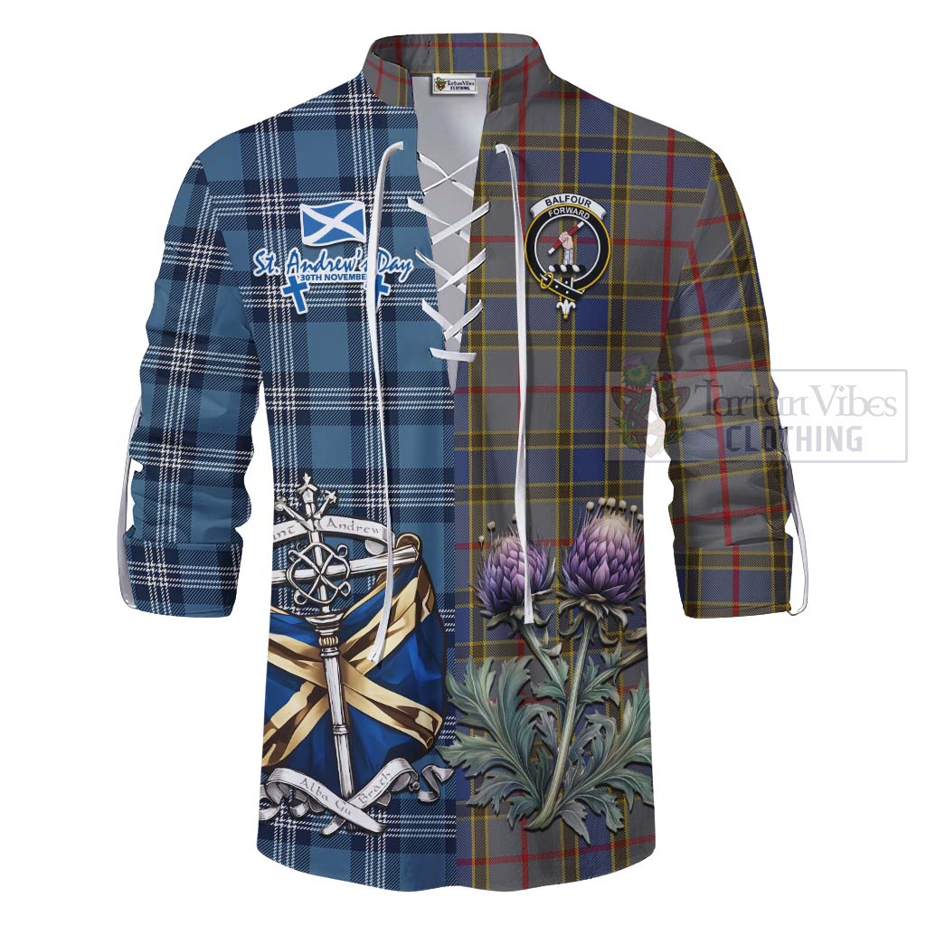 Tartan Vibes Clothing Balfour Tartan Ghillie Kilt Shirt Happy St. Andrew's Day Half Tartan Style