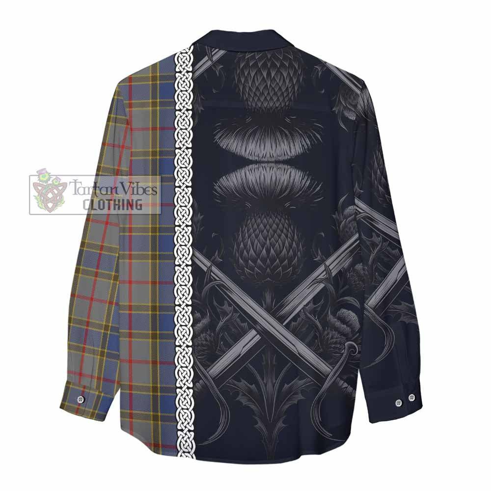 Tartan Vibes Clothing Balfour Tartan Women's Casual Shirt with Family Crest Cross Sword Thistle Celtic Vibes