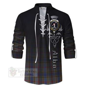 Balfour Tartan Ghillie Kilt Shirt Featuring Alba Gu Brath Family Crest Celtic Inspired