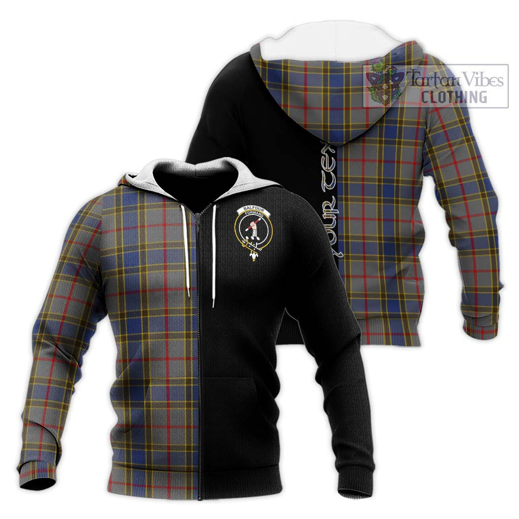 Balfour Tartan Knitted Hoodie with Family Crest and Half Of Me Style Unisex Knitted Zip Hoodie - Tartanvibesclothing Shop