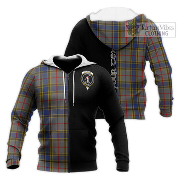 Balfour Tartan Knitted Hoodie with Family Crest and Half Of Me Style