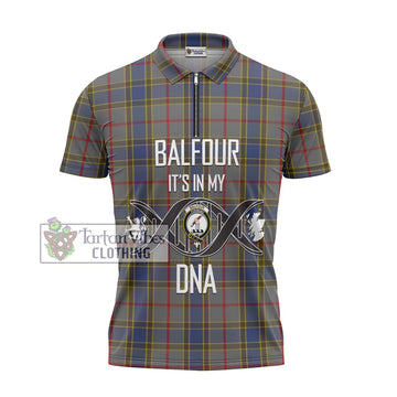 Balfour Tartan Zipper Polo Shirt with Family Crest DNA In Me Style