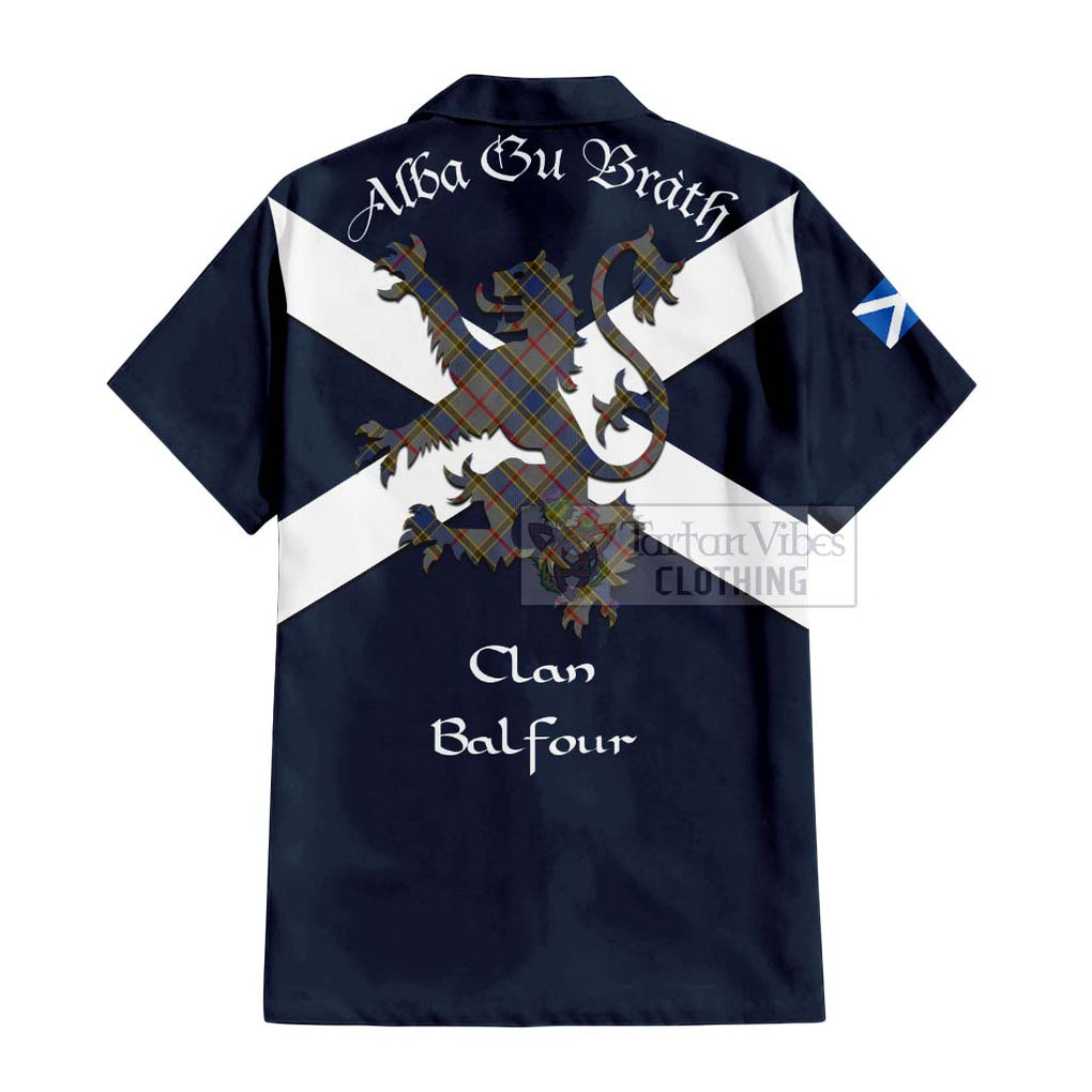 Tartan Vibes Clothing Balfour Tartan Lion Rampant Short Sleeve Button Shirt – Proudly Display Your Heritage with Alba Gu Brath and Clan Name