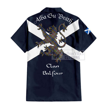 Balfour Tartan Lion Rampant Short Sleeve Button Shirt  Proudly Display Your Heritage with Alba Gu Brath and Clan Name