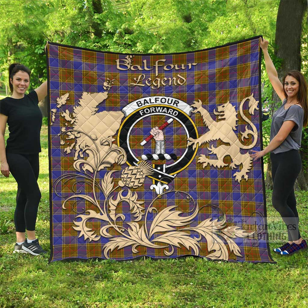 Tartan Vibes Clothing Balfour Tartan Quilt with Family Crest and Scottish Symbol Style