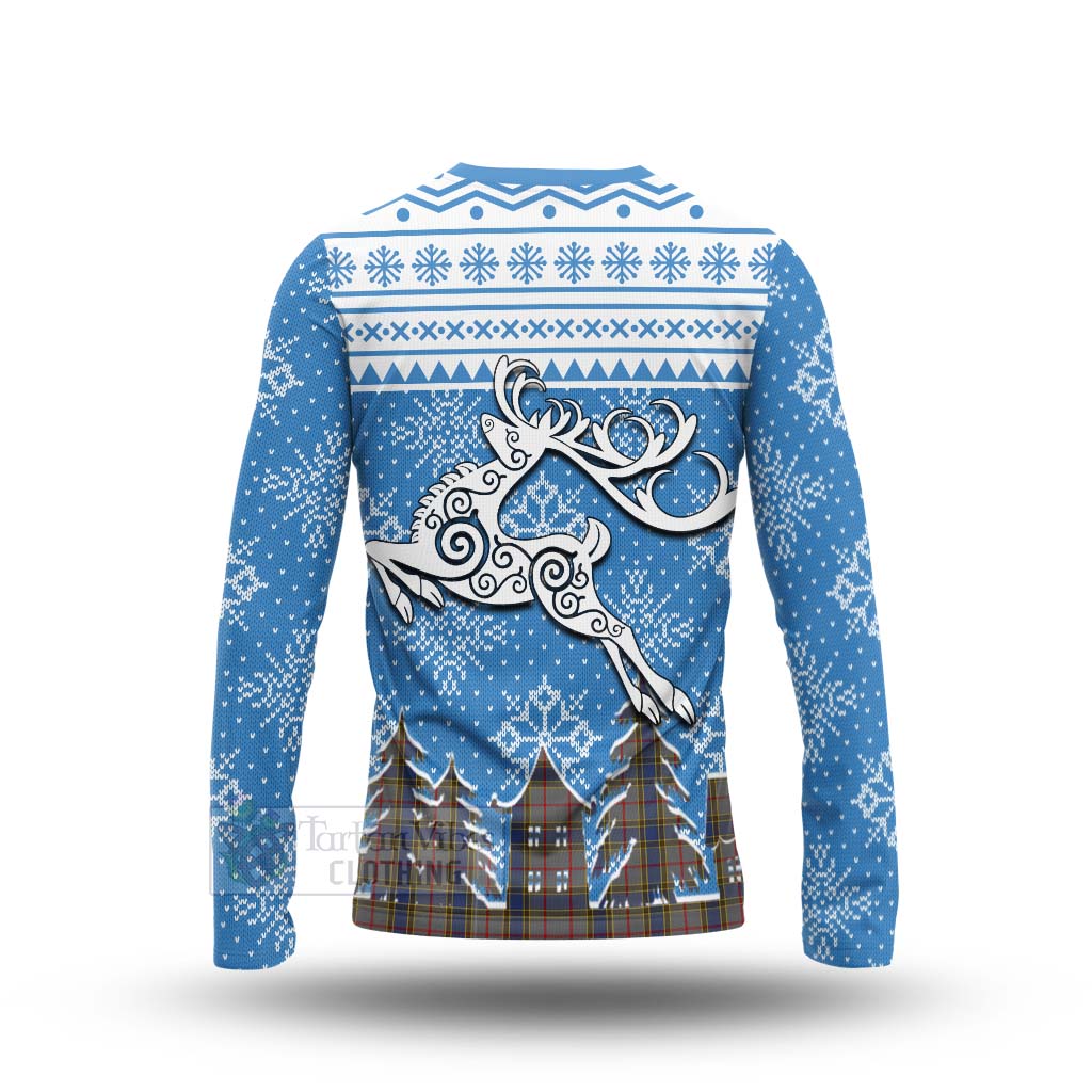 Tartan Vibes Clothing Balfour Clan Christmas Long Sleeve T-Shirt Celtic Reindeer Style