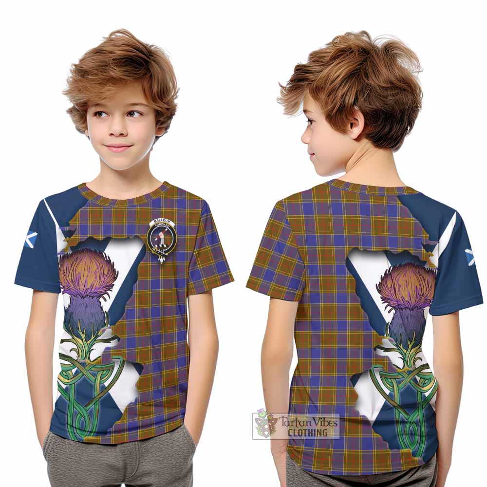 Balfour Tartan Family Crest Kid T-Shirt Scottish Thistle Celtic Inspired - Tartan Vibes Clothing