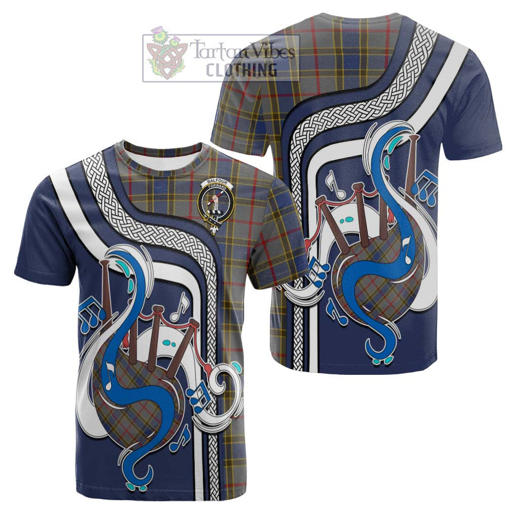 Tartan Vibes Clothing Balfour Tartan Cotton T-shirt with Epic Bagpipe Style