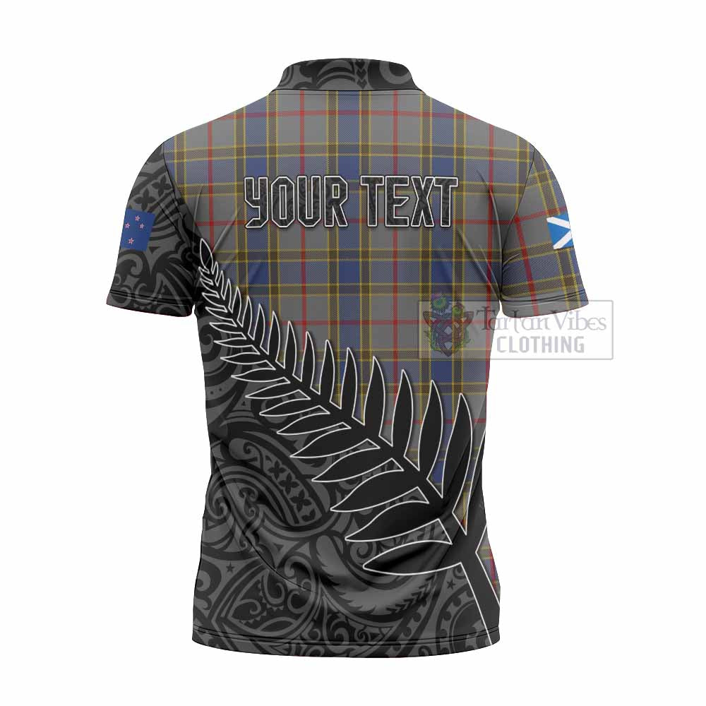 Tartan Vibes Clothing Balfour Crest Tartan Zipper Polo Shirt with New Zealand Silver Fern Half Style