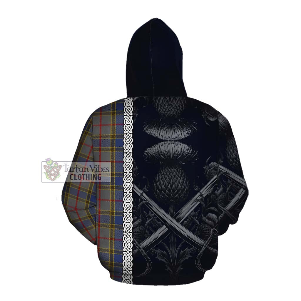 Tartan Vibes Clothing Balfour Tartan Cotton Hoodie with Family Crest Cross Sword Thistle Celtic Vibes