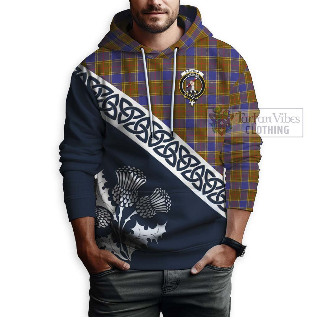 Tartan Vibes Clothing Balfour Tartan Hoodie Featuring Thistle and Scotland Map