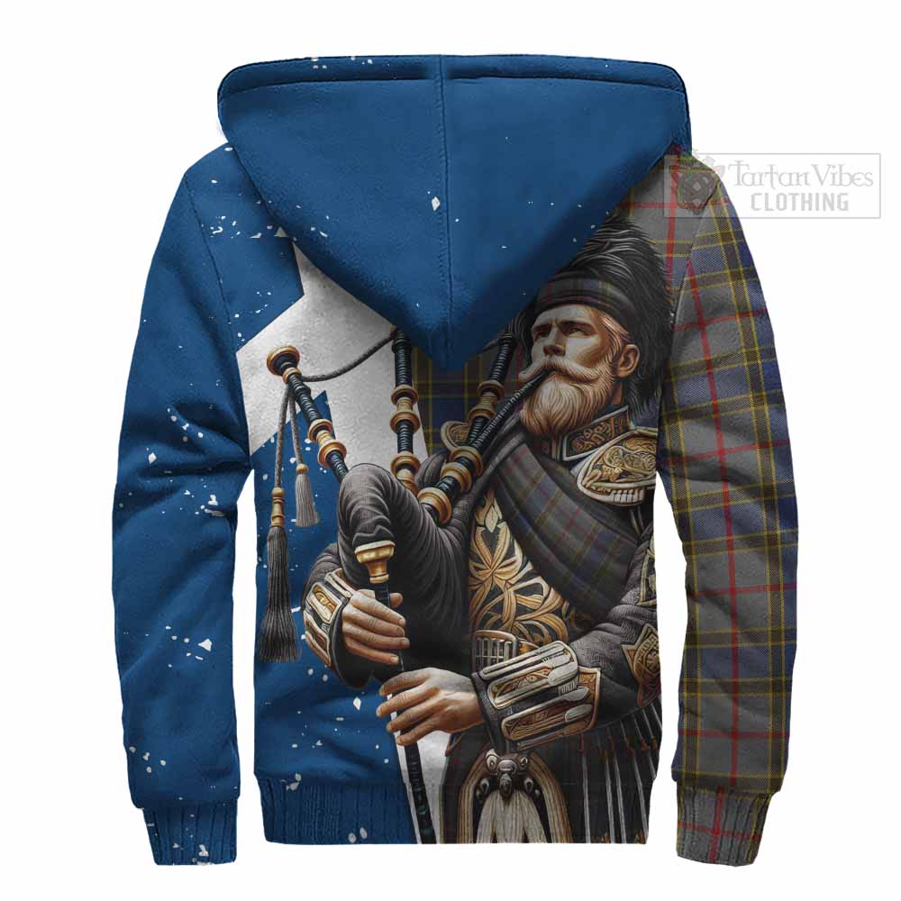 Tartan Vibes Clothing Balfour Tartan Sherpa Hoodie with Family Crest Scottish Bagpiper Vibes