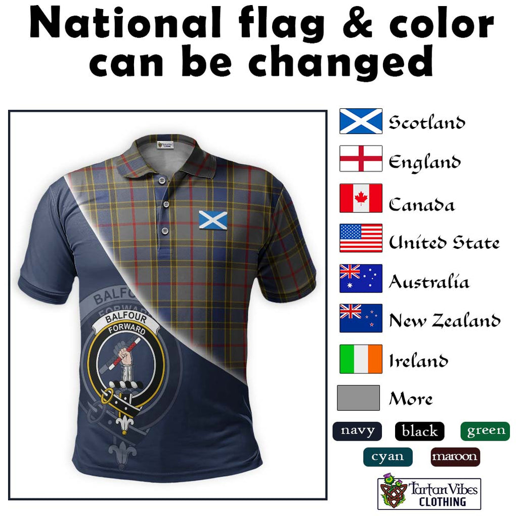 Balfour Tartan Polo Shirt with Personalised National Flag and Family Crest Half Style - Tartanvibesclothing Shop