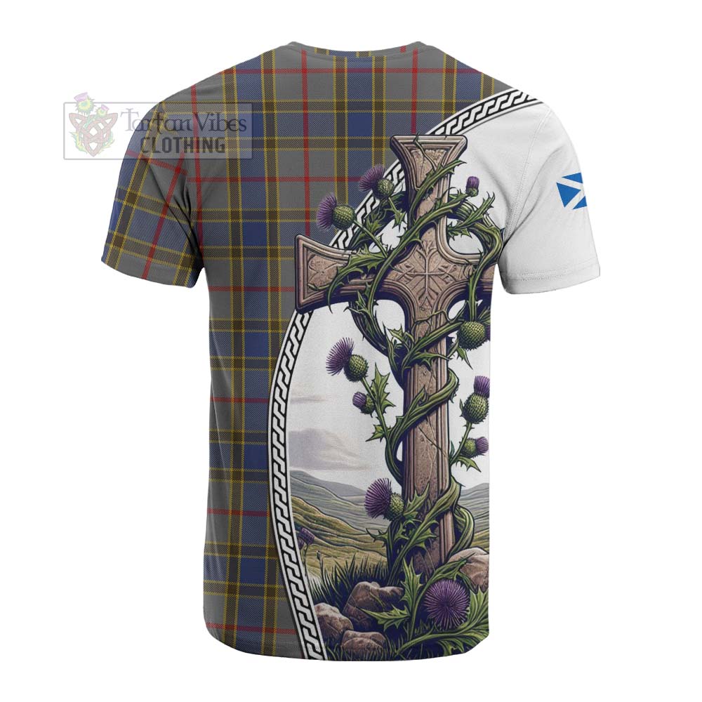 Tartan Vibes Clothing Balfour Tartan Cotton T-shirt with Family Crest and St. Andrew's Cross Accented by Thistle Vines