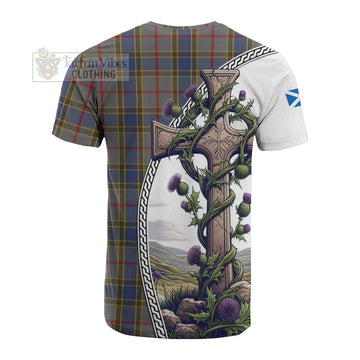 Balfour Tartan Cotton T-shirt with Family Crest and St. Andrew's Cross Accented by Thistle Vines