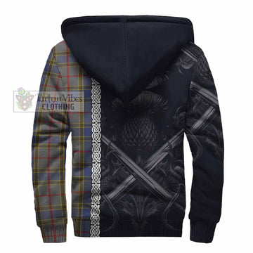 Balfour Tartan Sherpa Hoodie with Family Crest Cross Sword Thistle Celtic Vibes