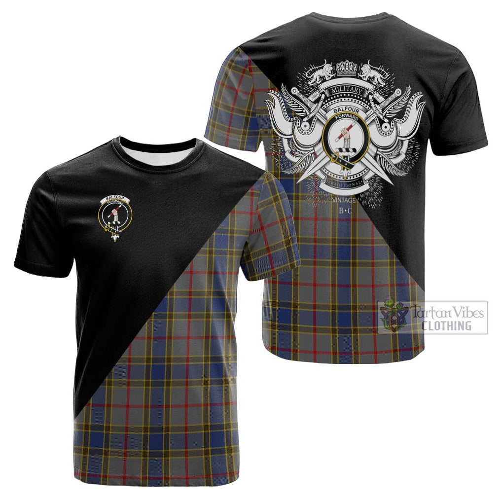 Tartan Vibes Clothing Balfour Tartan Cotton T-shirt with Family Crest and Military Logo Style