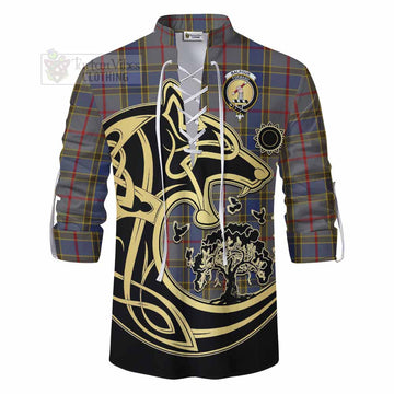 Balfour Tartan Ghillie Kilt Shirt with Family Crest Celtic Wolf Style