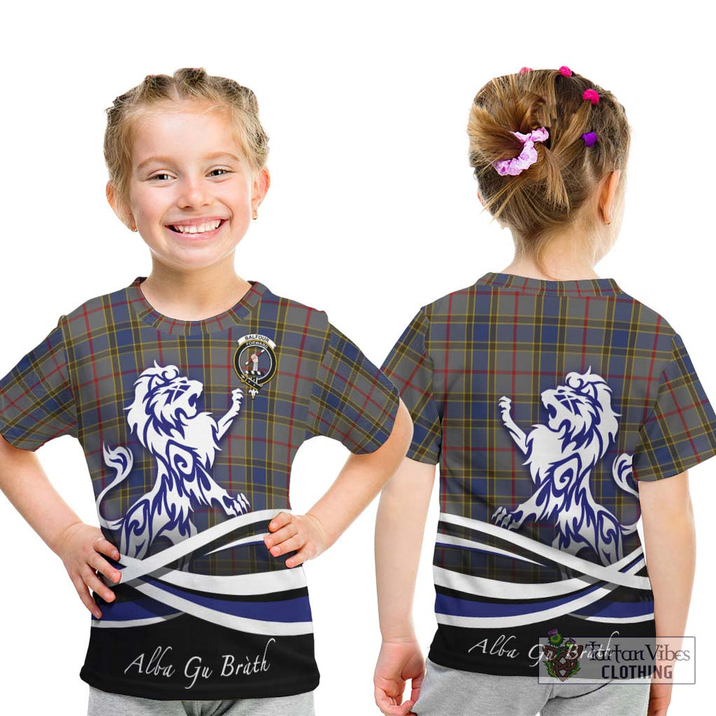 Balfour Tartan Kid T-Shirt with Alba Gu Brath Regal Lion Emblem - Tartanvibesclothing Shop