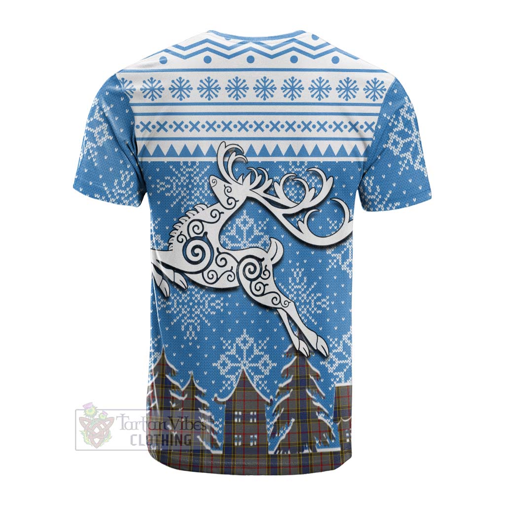 Tartan Vibes Clothing Balfour Clan Christmas Cotton T-shirt Celtic Reindeer Style