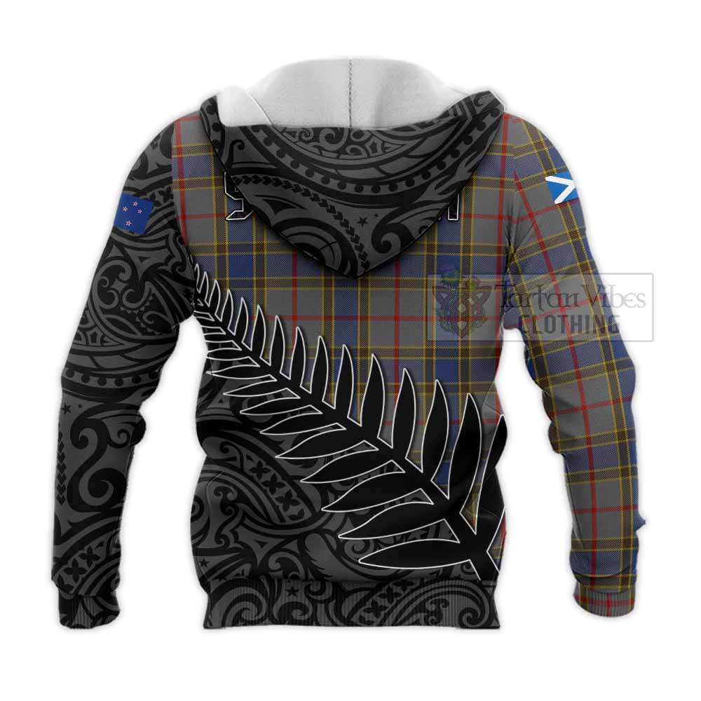 Tartan Vibes Clothing Balfour Crest Tartan Knitted Hoodie with New Zealand Silver Fern Half Style