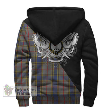 Balfour Tartan Sherpa Hoodie with Family Crest and Military Logo Style