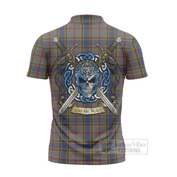 Balfour Tartan Zipper Polo Shirt with Family Crest Celtic Skull Style