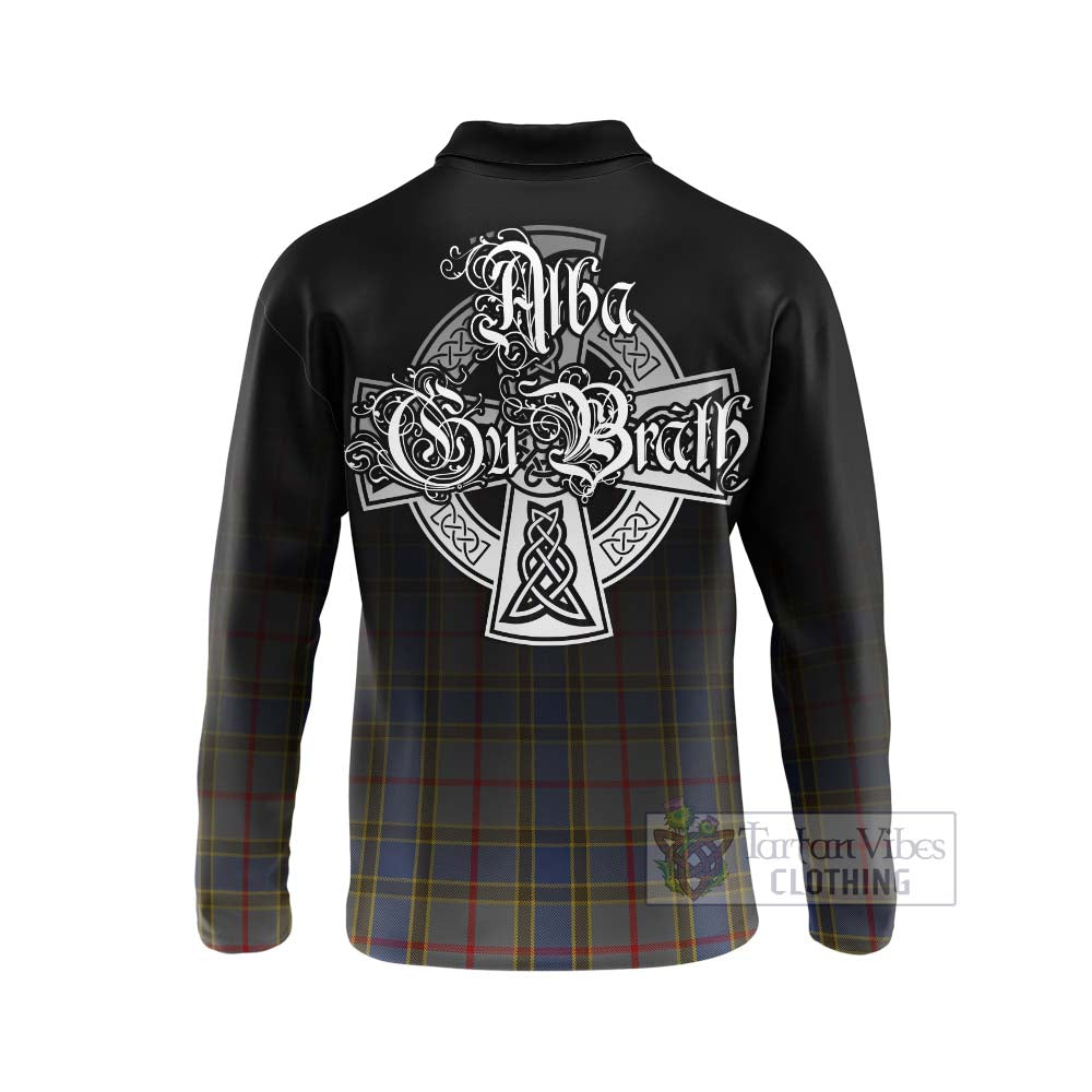 Tartan Vibes Clothing Balfour Tartan Long Sleeve Polo Shirt Featuring Alba Gu Brath Family Crest Celtic Inspired