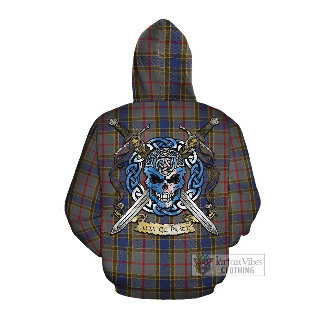 Tartan Vibes Clothing Balfour Tartan Cotton Hoodie with Family Crest Celtic Skull Style