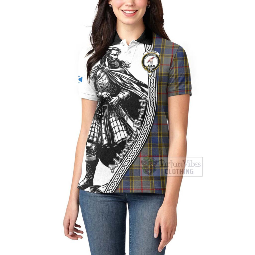 Tartan Vibes Clothing Balfour Tartan Clan Crest Women's Polo Shirt with Highlander Warrior Celtic Style