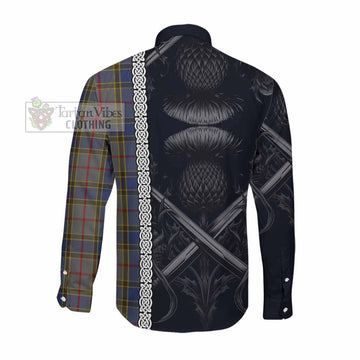 Balfour Tartan Long Sleeve Button Shirt with Family Crest Cross Sword Thistle Celtic Vibes