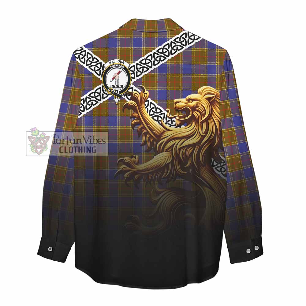 Balfour Crest Tartan Women's Casual Shirt with Golden Lion Emblem Celtic Style - Tartan Vibes Clothing