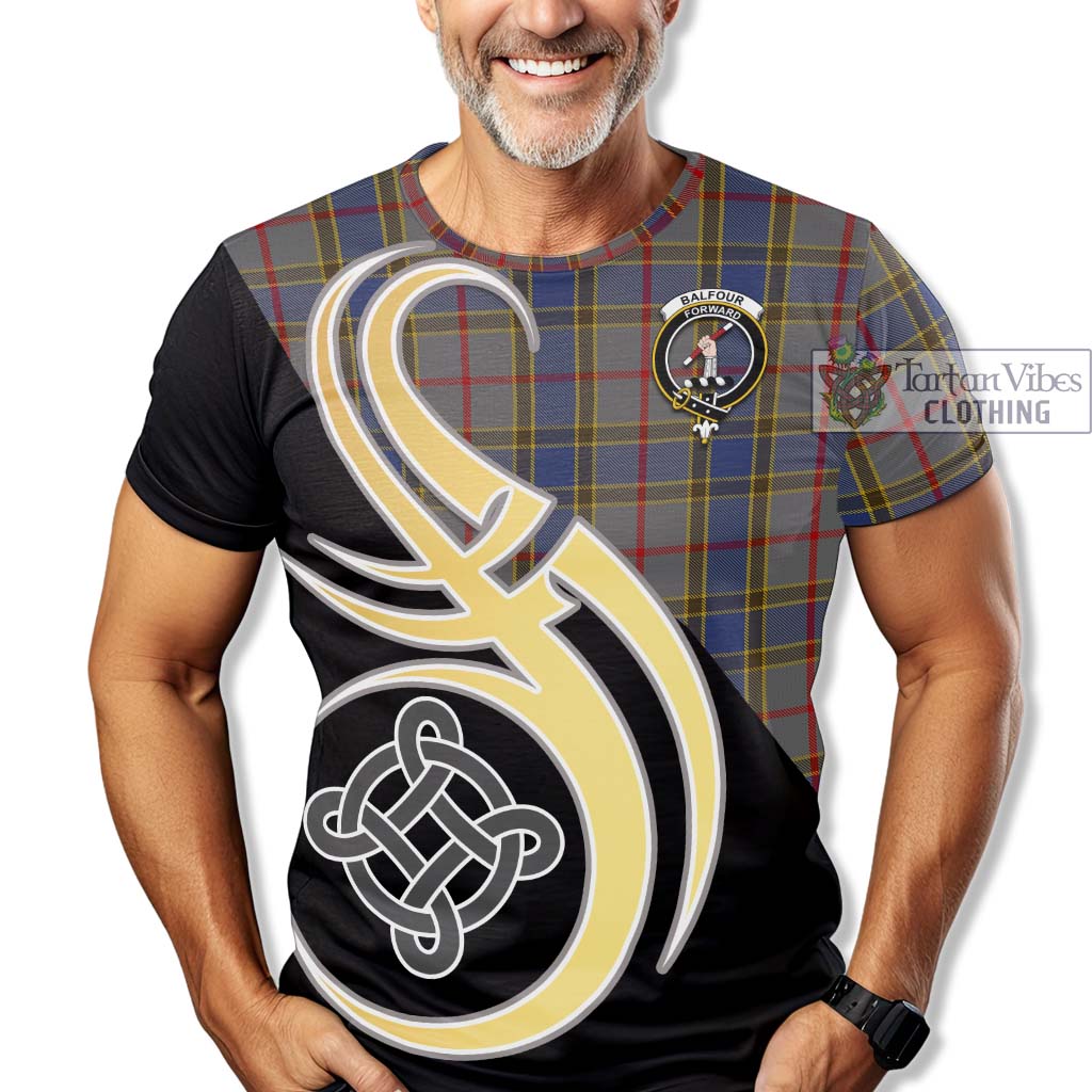 Tartan Vibes Clothing Balfour Tartan T-Shirt with Family Crest and Celtic Symbol Style