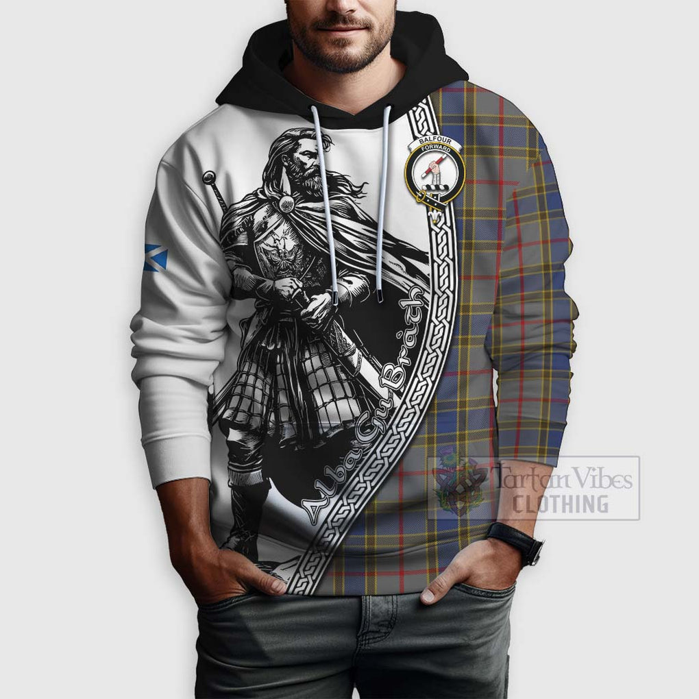 Tartan Vibes Clothing Balfour Tartan Clan Crest Hoodie with Highlander Warrior Celtic Style