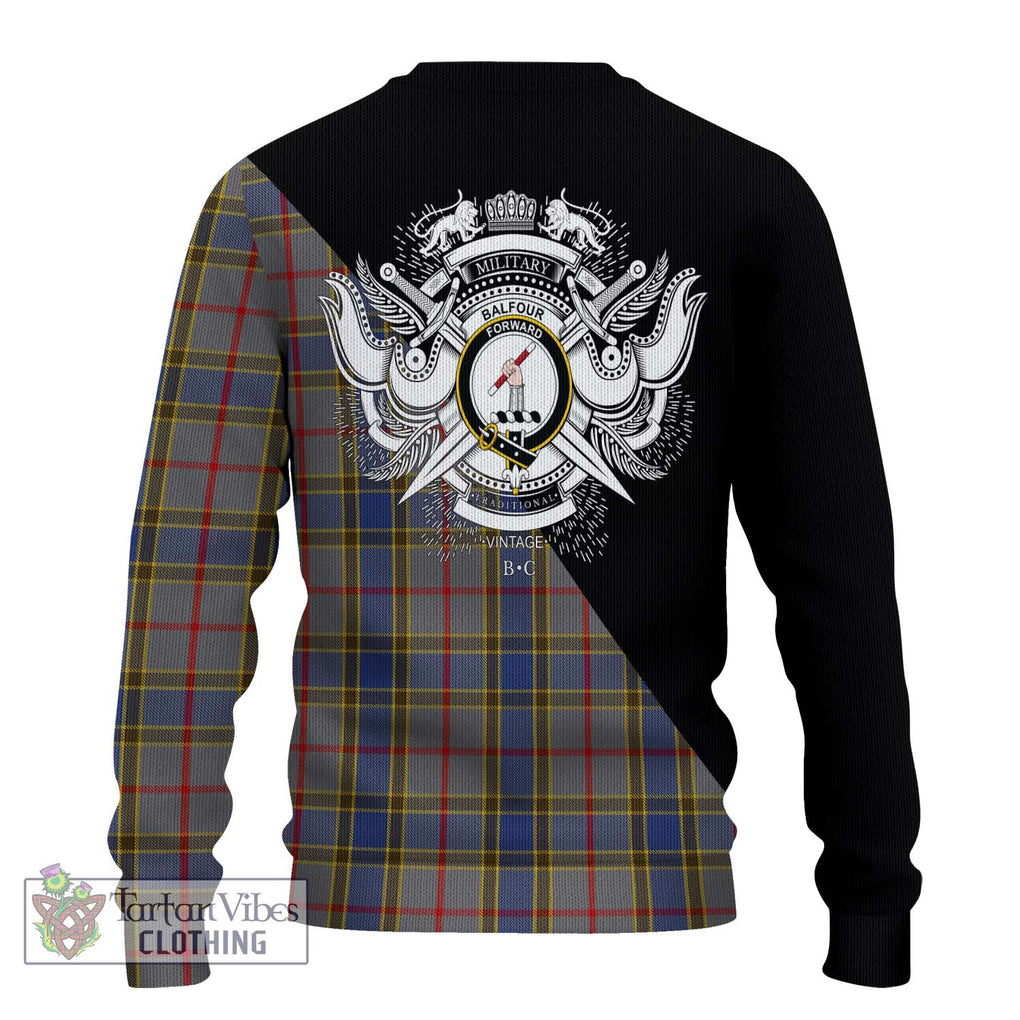 Balfour Tartan Knitted Sweater with Family Crest and Military Logo Style - Tartanvibesclothing Shop