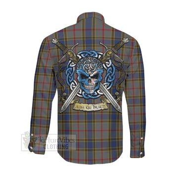 Balfour Tartan Long Sleeve Button Shirt with Family Crest Celtic Skull Style Men's Shirt - Tartan Vibes Clothing