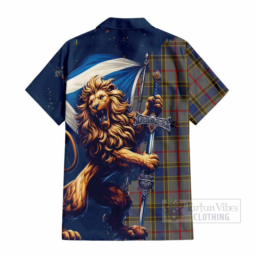 Tartan Vibes Clothing Balfour Tartan Family Crest Short Sleeve Button Shirt with Scottish Majestic Lion