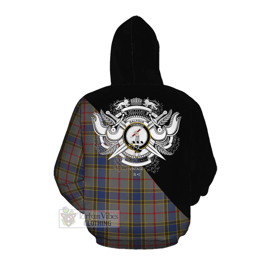 Tartan Vibes Clothing Balfour Tartan Cotton Hoodie with Family Crest and Military Logo Style