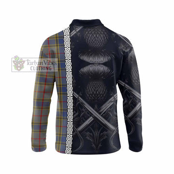 Balfour Tartan Long Sleeve Polo Shirt with Family Crest Cross Sword Thistle Celtic Vibes