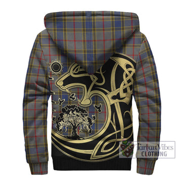 Balfour Tartan Sherpa Hoodie with Family Crest Celtic Wolf Style