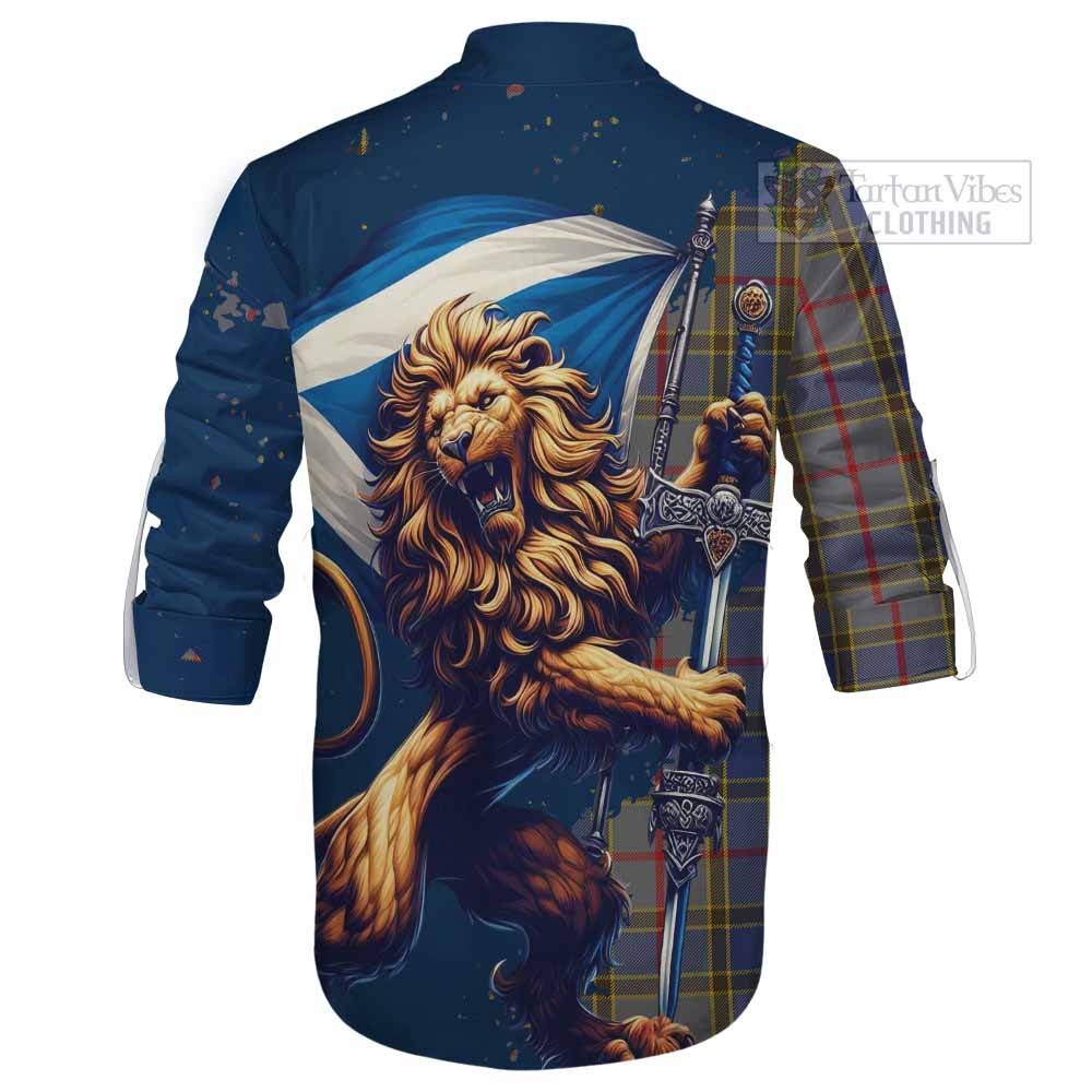 Tartan Vibes Clothing Balfour Tartan Family Crest Ghillie Kilt Shirt with Scottish Majestic Lion