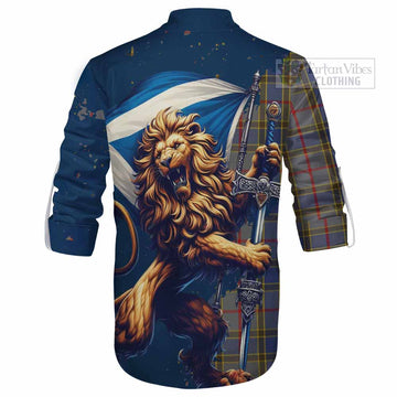 Balfour Tartan Family Crest Ghillie Kilt Shirt with Scottish Majestic Lion