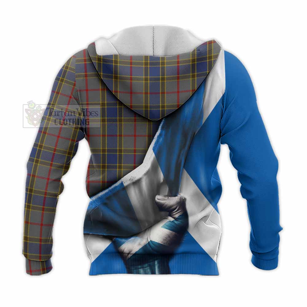 Tartan Vibes Clothing Balfour Tartan Knitted Hoodie with Family Crest Scotland Patriotic Style