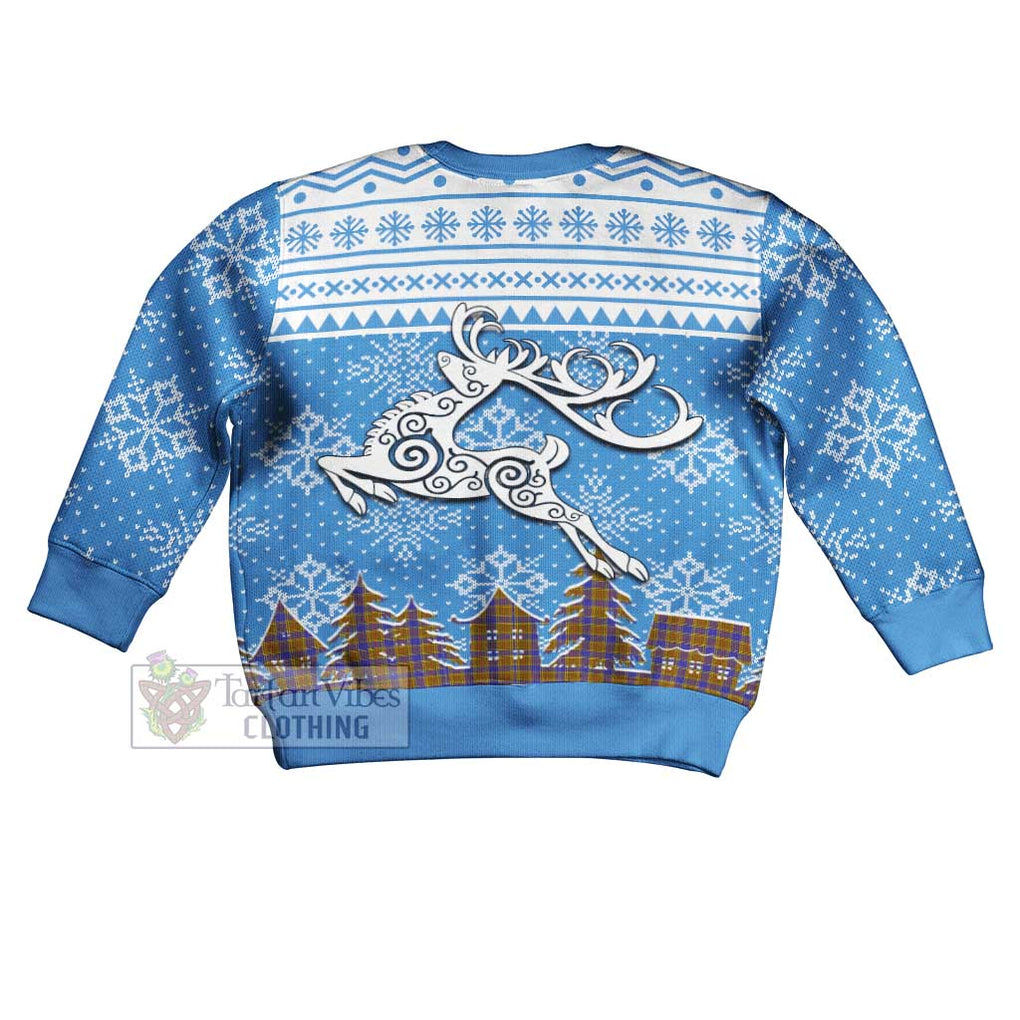 Tartan Vibes Clothing Balfour Clan Christmas Kid Ugly Sweater with Tartan and Celtic Raindeer Style