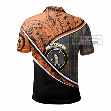 Balfour Crest Tartan Polo Shirt with Polynesian Vibes Style - Orange Version