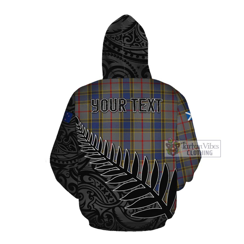 Tartan Vibes Clothing Balfour Crest Tartan Cotton Hoodie with New Zealand Silver Fern Half Style